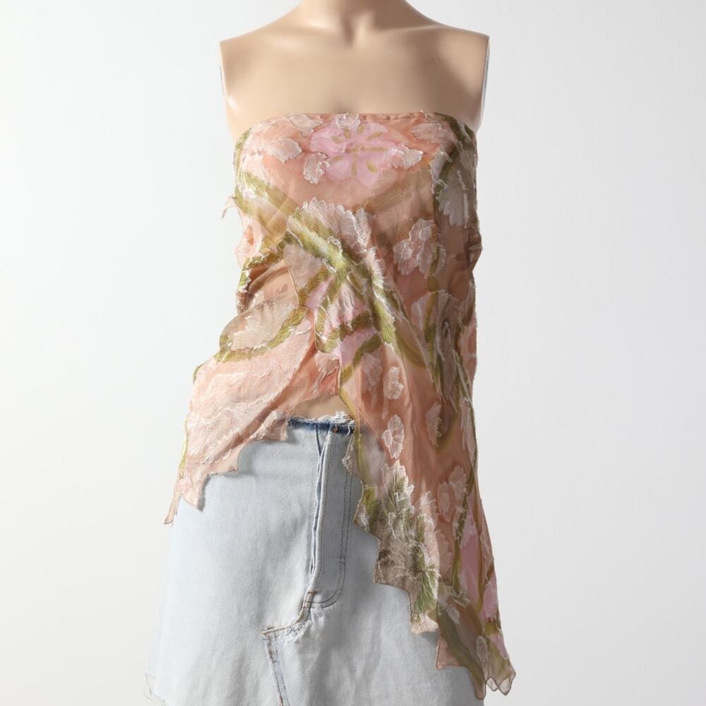 GHARANI STROK Vintage Pink Multicolor Floral Asymmetrical Top / Skirt / Dress